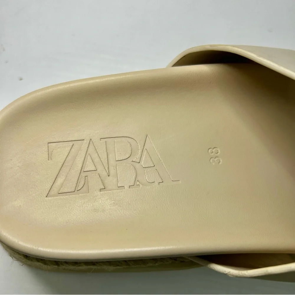 Zara Cream Chunky Platform Y2K 90’s Slide Sandals Sz 38 EU - Picture 10 of 12